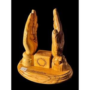 Praying Hand Bible Stand Olive Wood Carving Holy Land Bethlehem Devotional Gift